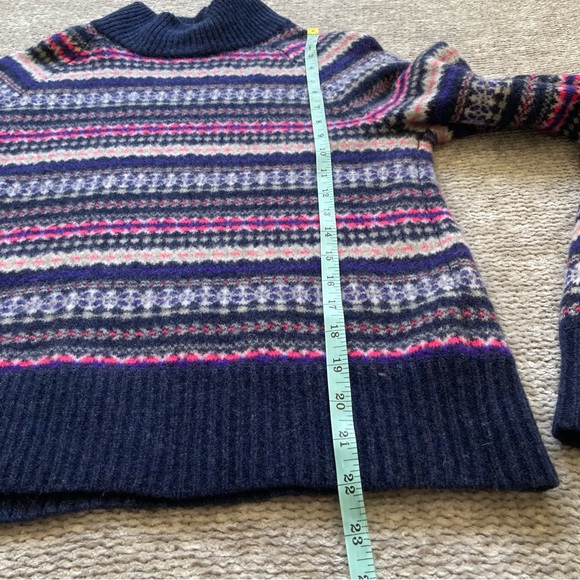 J.Crew Wool Fair Isle Turtleneck Sweater Medium Navy Pink Nordic Pattern - Picture 7 of 7